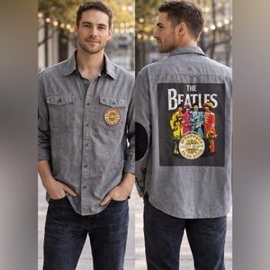 Custom Upcycled The Beatles Graphic Tee On Goodfellow Gray Shirt Size L OOAK